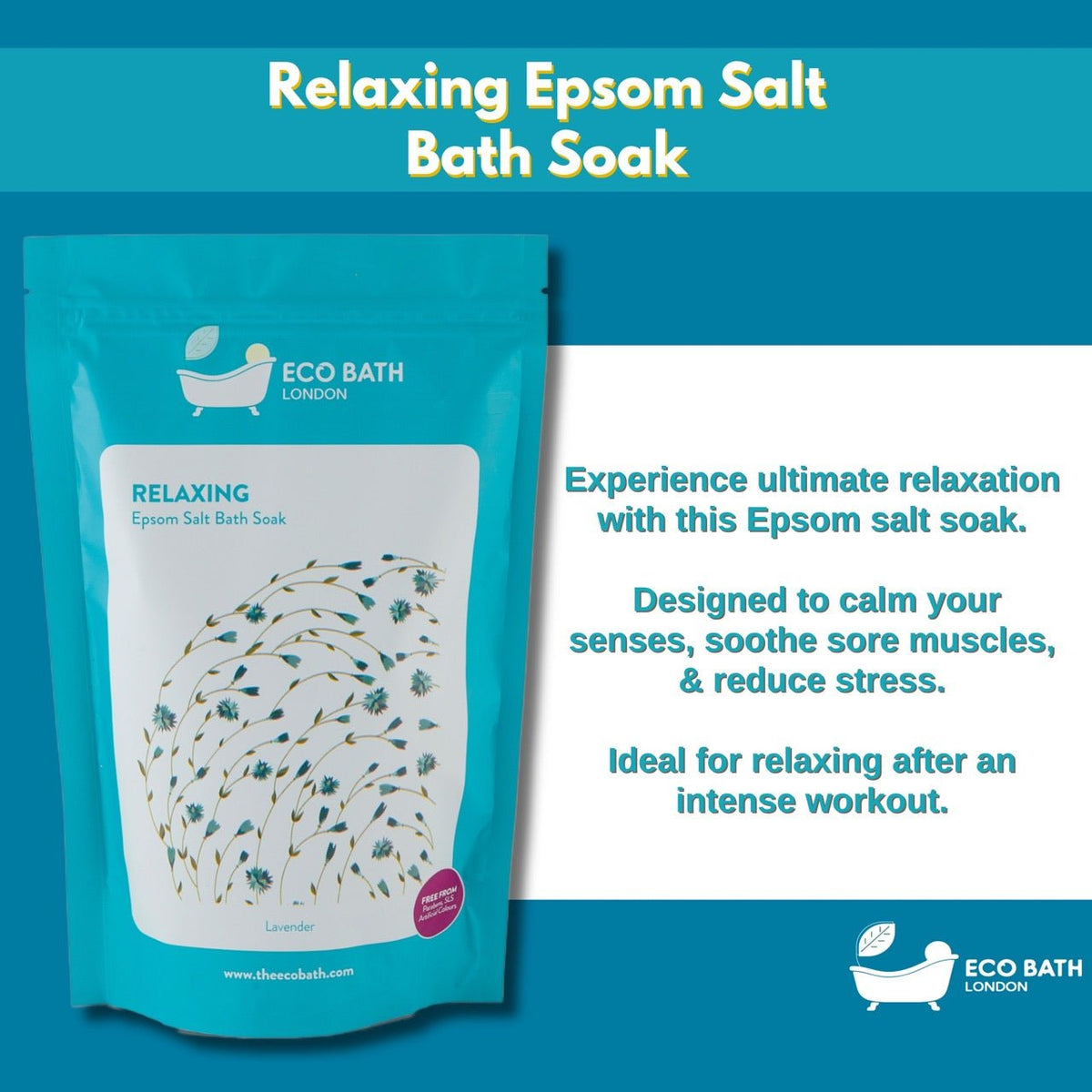 Eco Bath London Relaxing Epsom Salt Bath Soak - Pouch, 500g or 1kg
