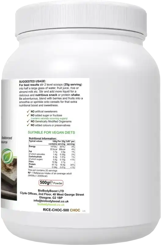 RicePro Chocolate Rice Protein Powder | Dairy-Free Vegan Protein UK