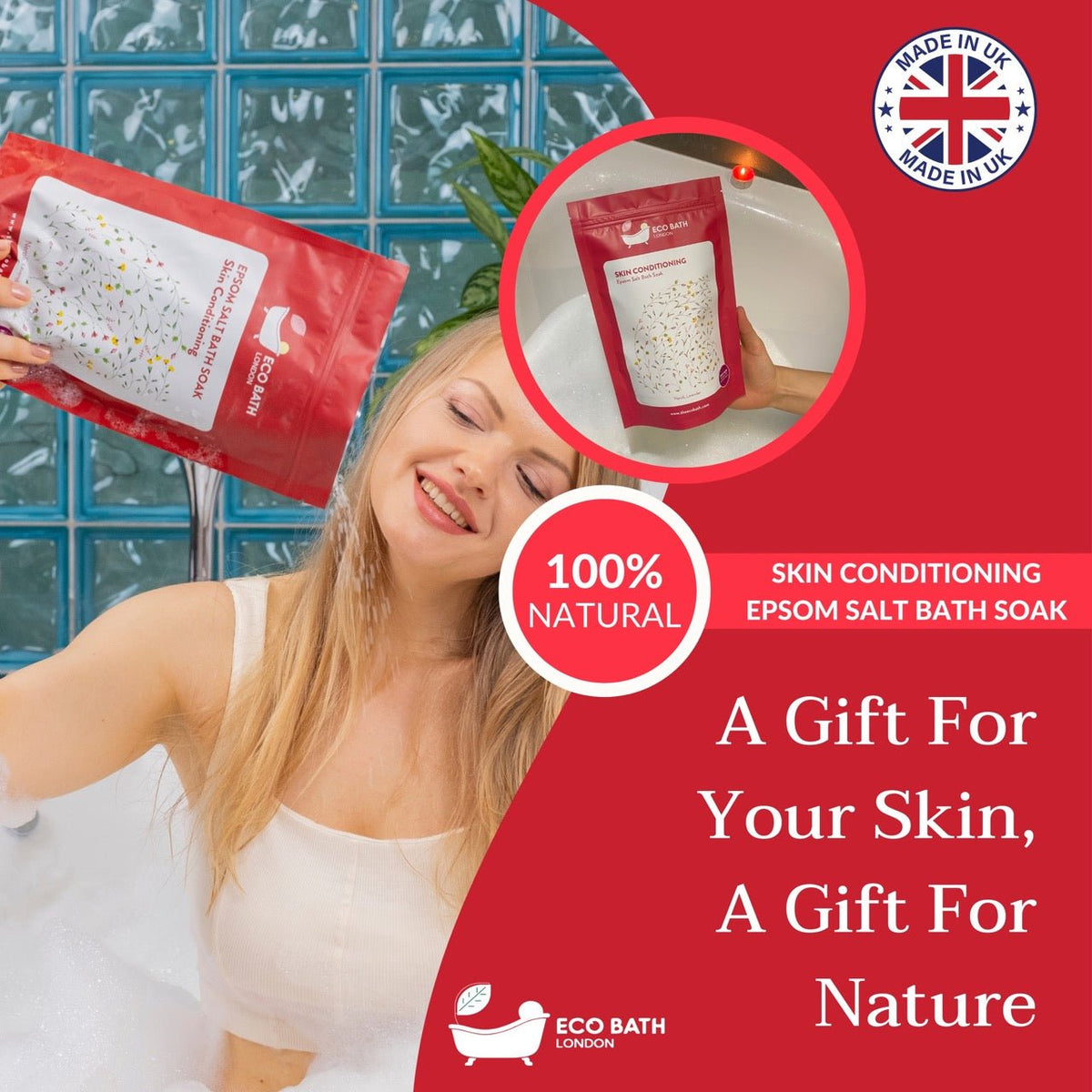 Eco Bath London Skin Conditioning Epsom Salt Bath Soak - Pouch, 500g or 1kg