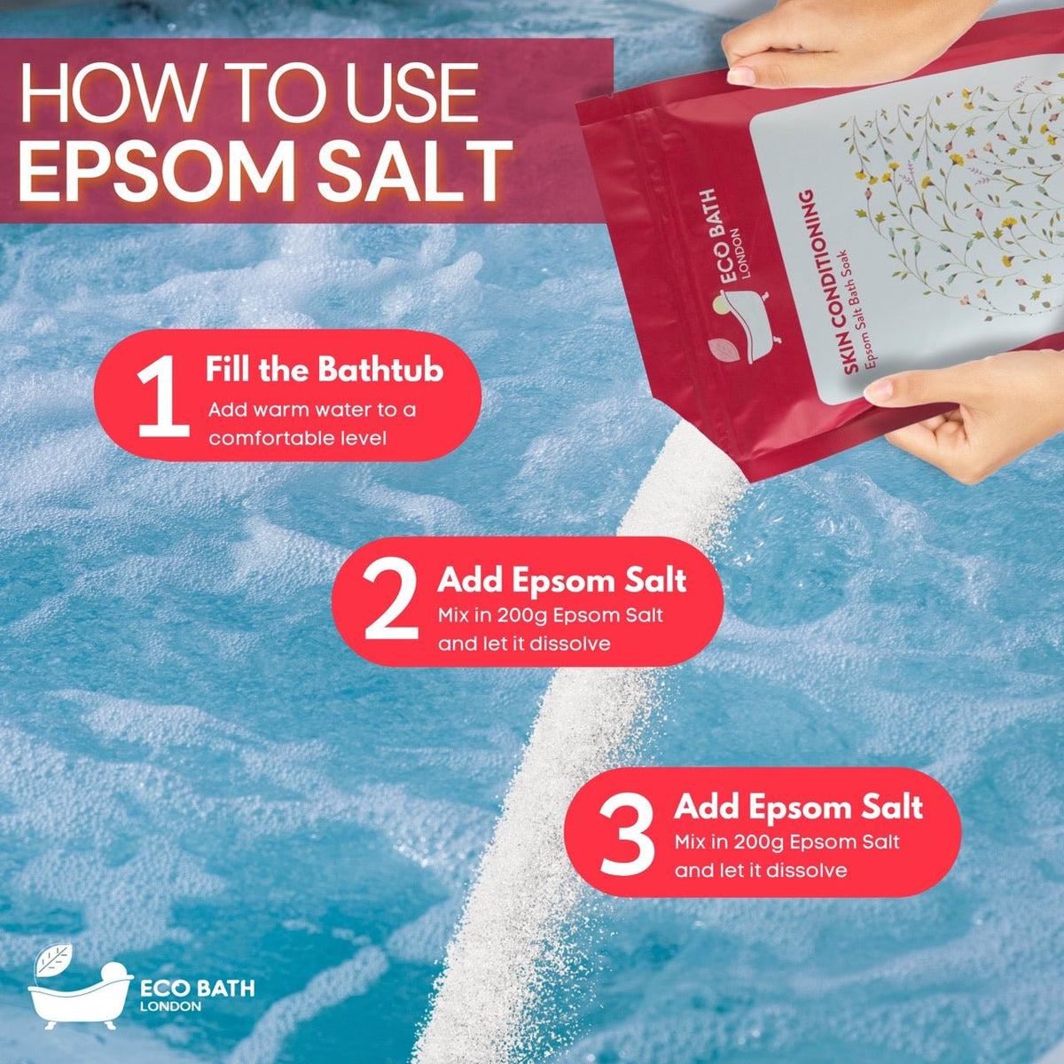 Eco Bath London Skin Conditioning Epsom Salt Bath Soak - Pouch, 500g or 1kg