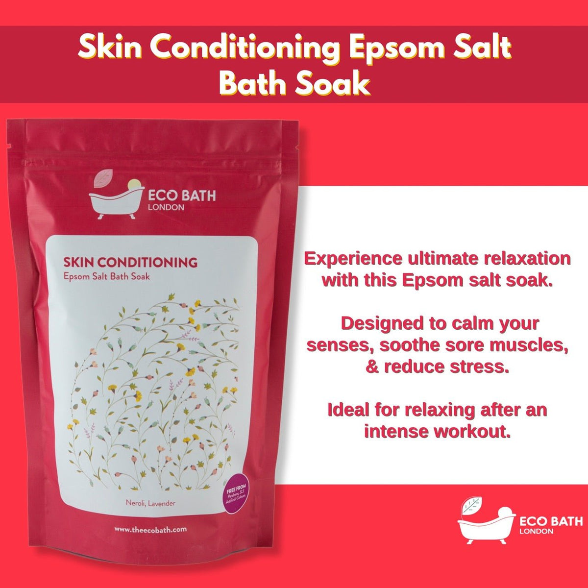 Eco Bath London Skin Conditioning Epsom Salt Bath Soak - Pouch, 500g or 1kg