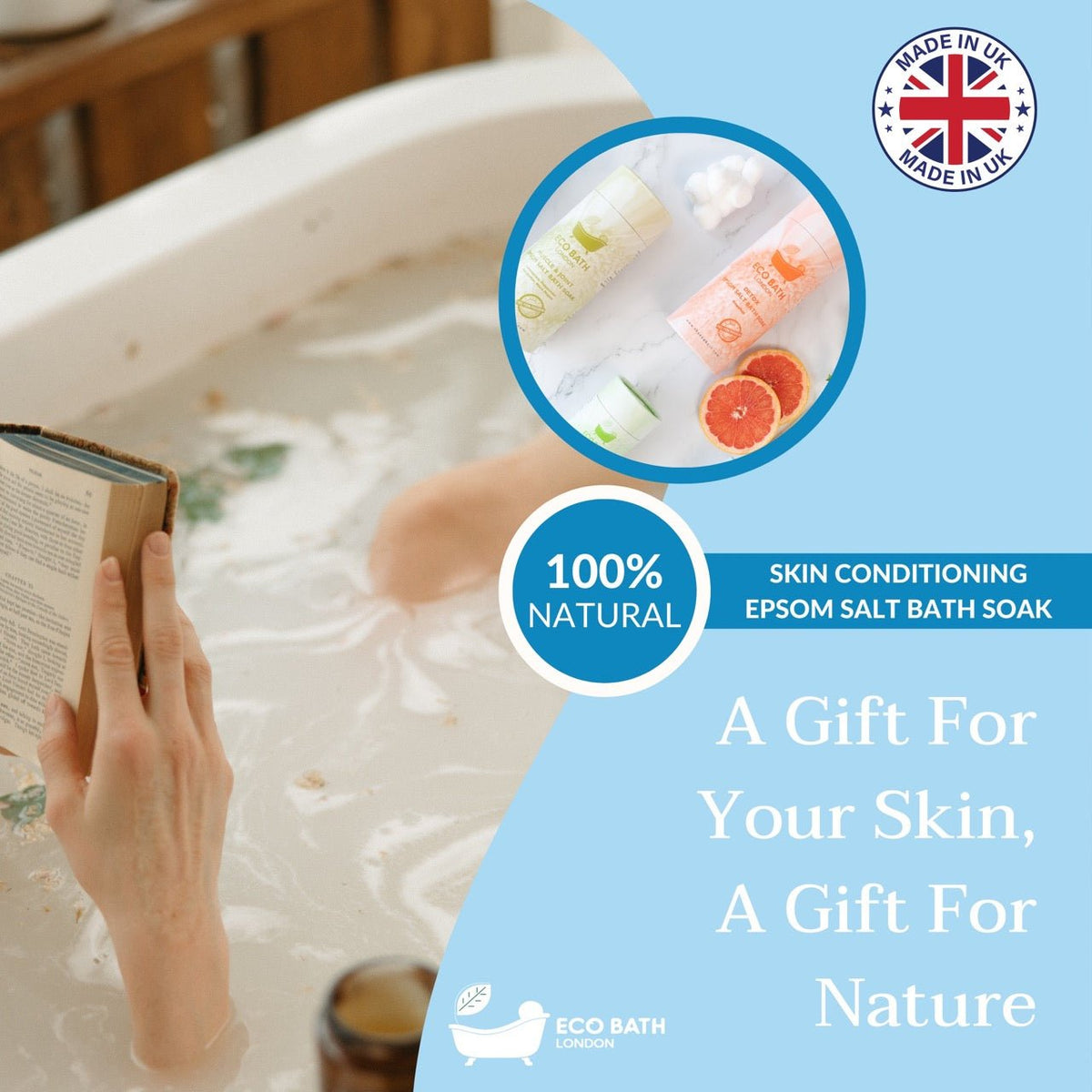 Eco Bath London Skin Conditioning Epsom Salt Bath Soak - Tube, 250g or 1kg