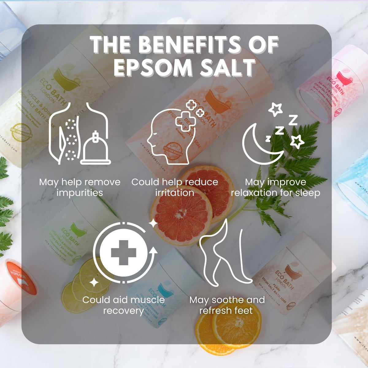 Eco Bath London Skin Conditioning Epsom Salt Bath Soak - Tube, 250g or 1kg