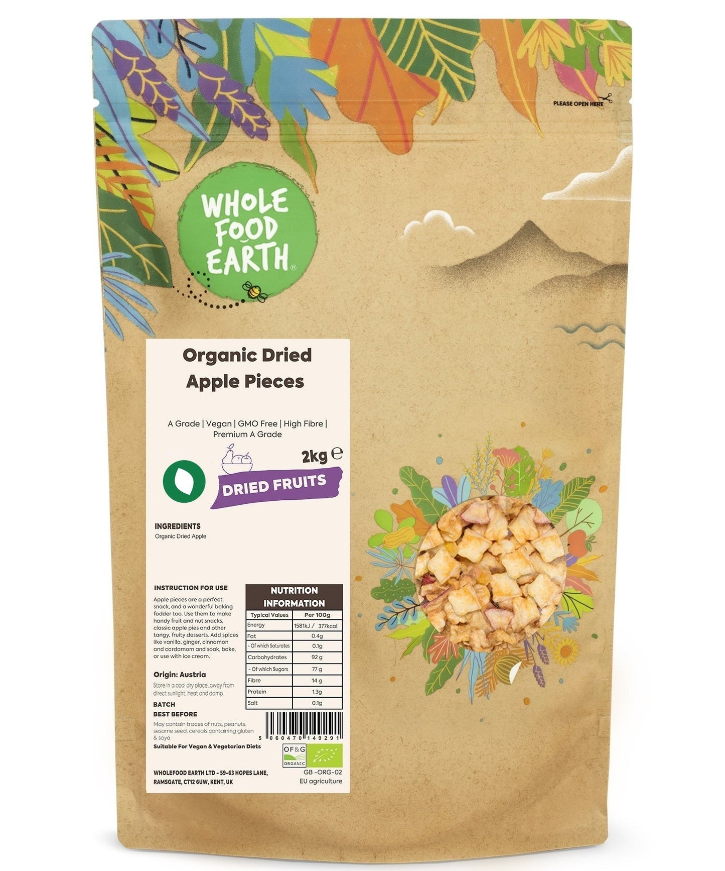 Organic Dried Apple Pieces (A Grade)