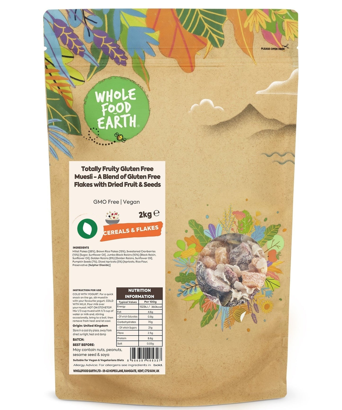 Totally Fruity Gluten Free Muesli - A Blend of Gluten Free Flakes with Dried Fruit & Seeds